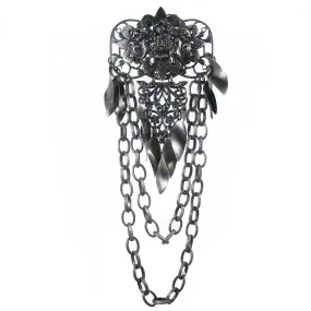 #1001p Gunmetal Filigree & Chain Pin With Metal Fringe