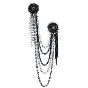 #1009p Silver Tone & Black Chain Double Button Pin