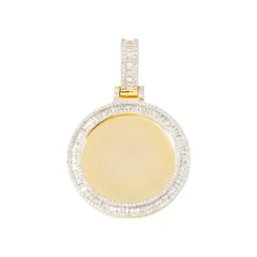 10K GOLD BAGUETTE AND ROUND DIAMOND CIRCLE PICTURE PENDANT 0.80 CT