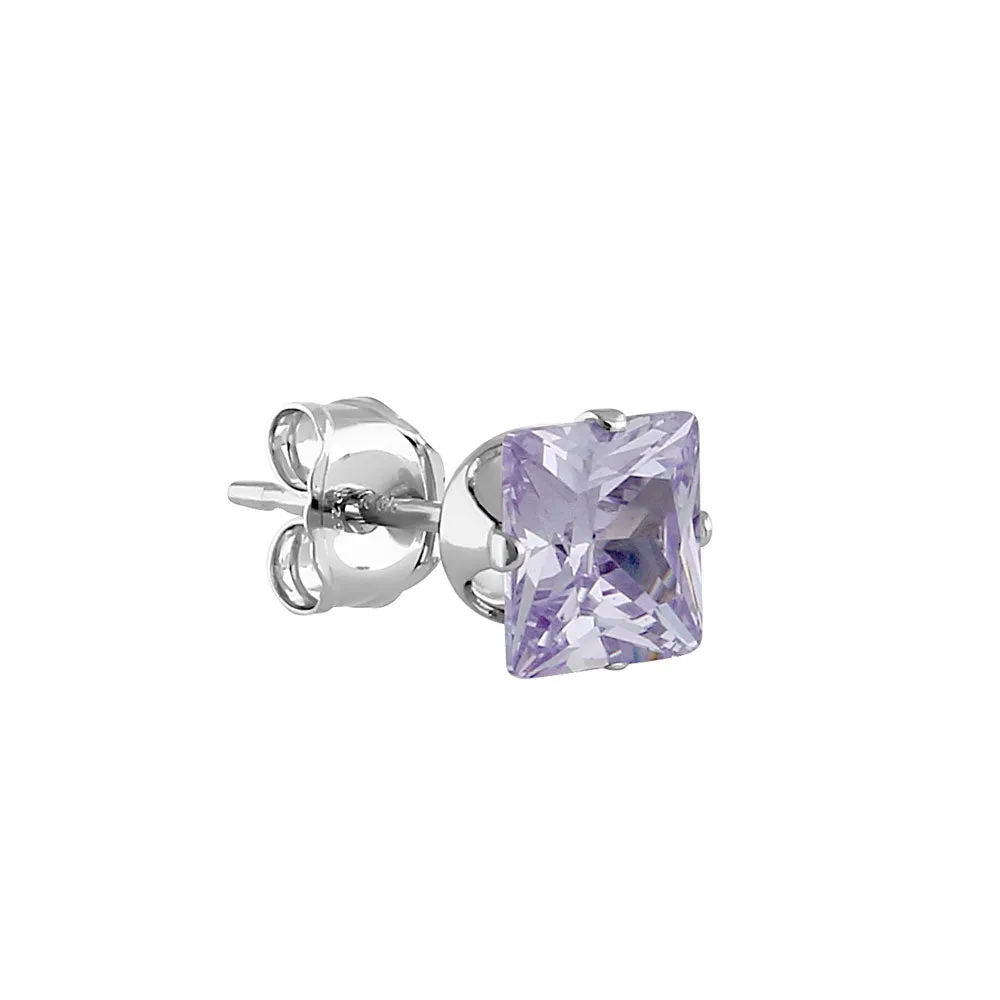 1.4ct Sterling Silver Lavender Square CZ Stud Earrings 5mm