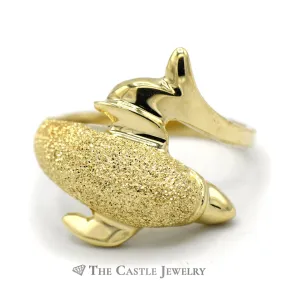 14k Yellow Gold Textured Dolphin Ring