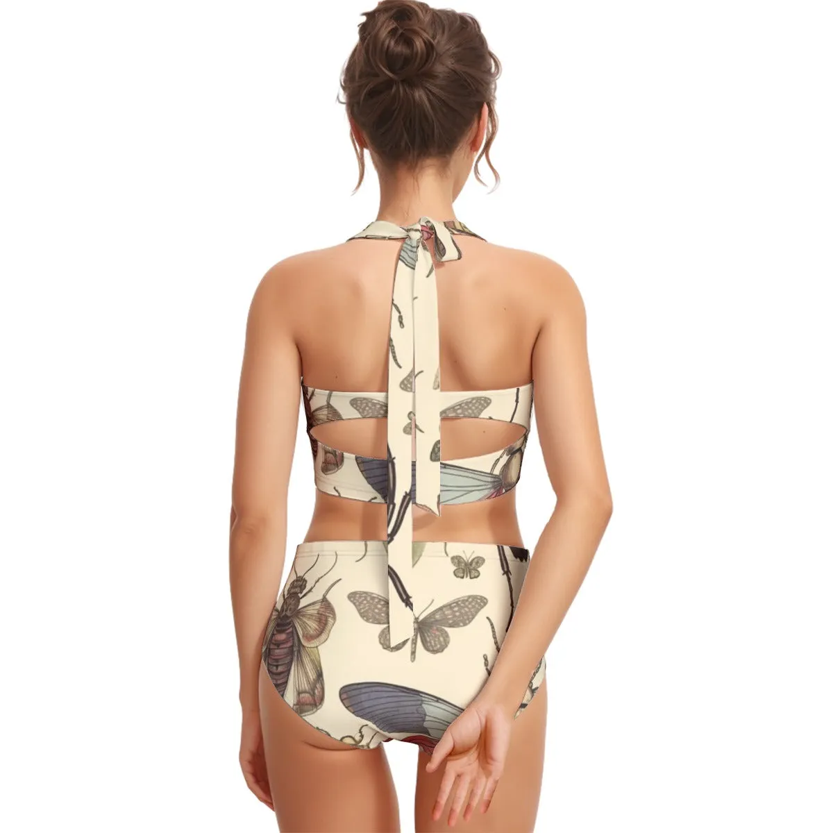 All-Over Print Women's Swimsuit Set With Halter