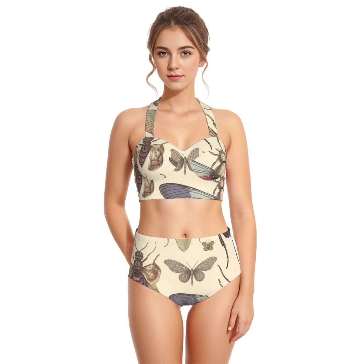 All-Over Print Women's Swimsuit Set With Halter