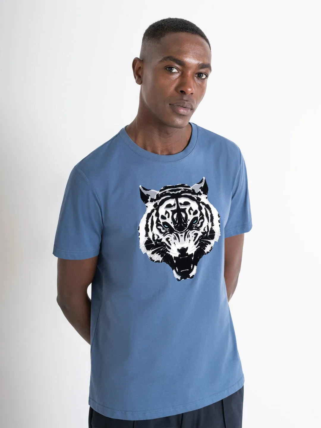 Antony Morato Men Blue Printed Round Neck Short Sleeves T-Shirt