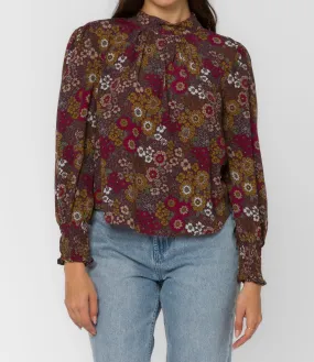 Arlene Long Sleeve Mock Turtleneck Floral Blouse