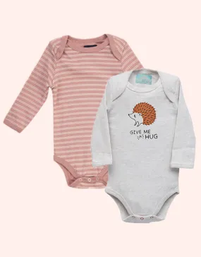 Baby Romper (Pack of 2)-Grey/Pink & Stripe