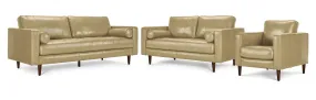 Bari Leather Sofa, Loveseat and Chair Set - Stone