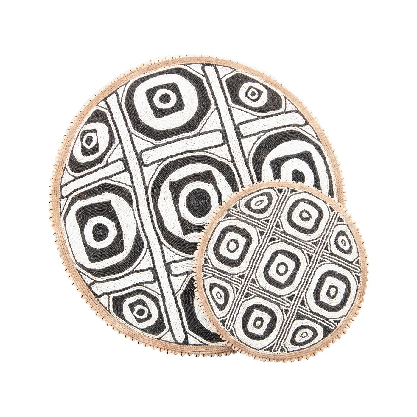 Beaded Cameroon Shield Black & White | Geometric Design