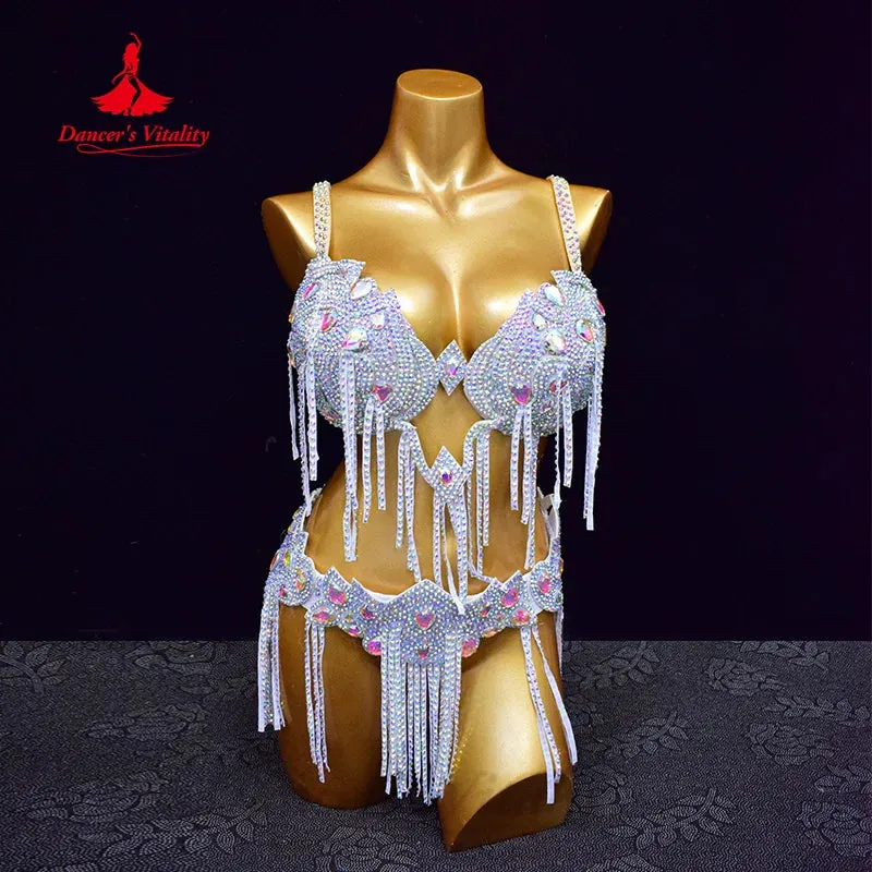 BellyDance Costume Women Customized High Luxury Full Diamond Tassel Professional Performance Clothing Set Oriental Dance Outfit