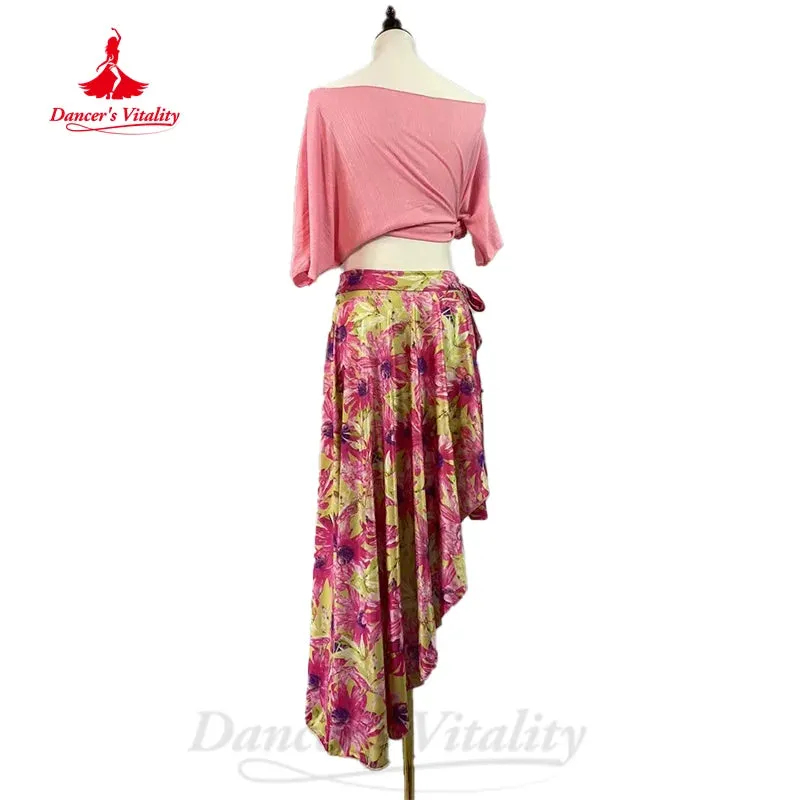 Bellydance Practice Clothes Women Customized Comfortable Short Sleeved Top senior Printing Long Skirt 2pcs Oriental Dance Outfit