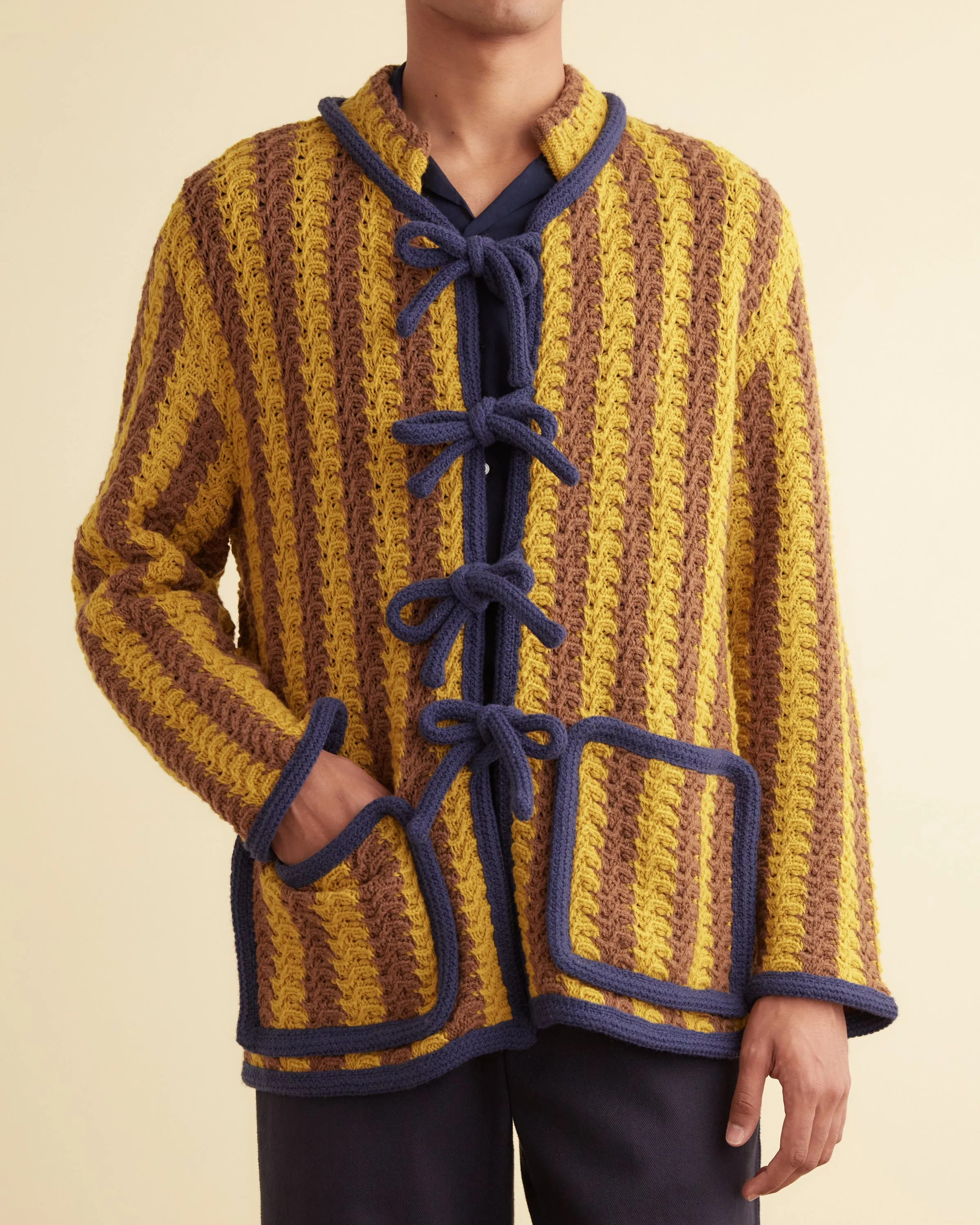 Bold Stripe Cardigan - Brown/Gold