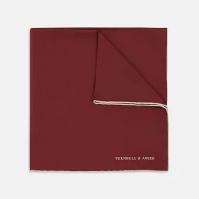 Burgundy and White Piped Silk Pocket Square