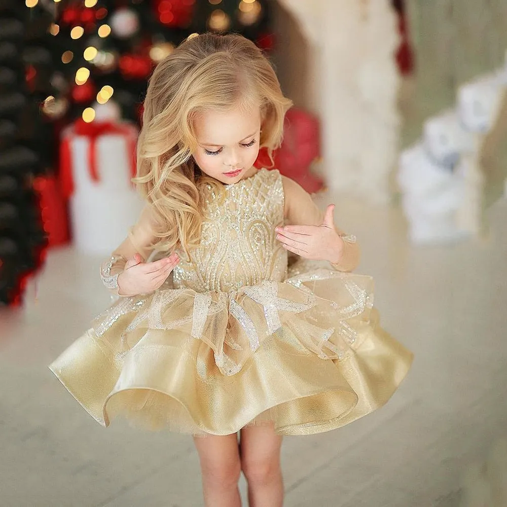 Champagne Baby Girl Tutu Dress - Elegant Infant Tutu Gown for Special Occasions