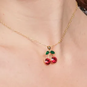 Cherry Necklace: Vintage Style Red Cherry Necklace