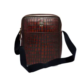 City Crossbody Smokey Cognac Deep Cut Croco Texture Leather Bag