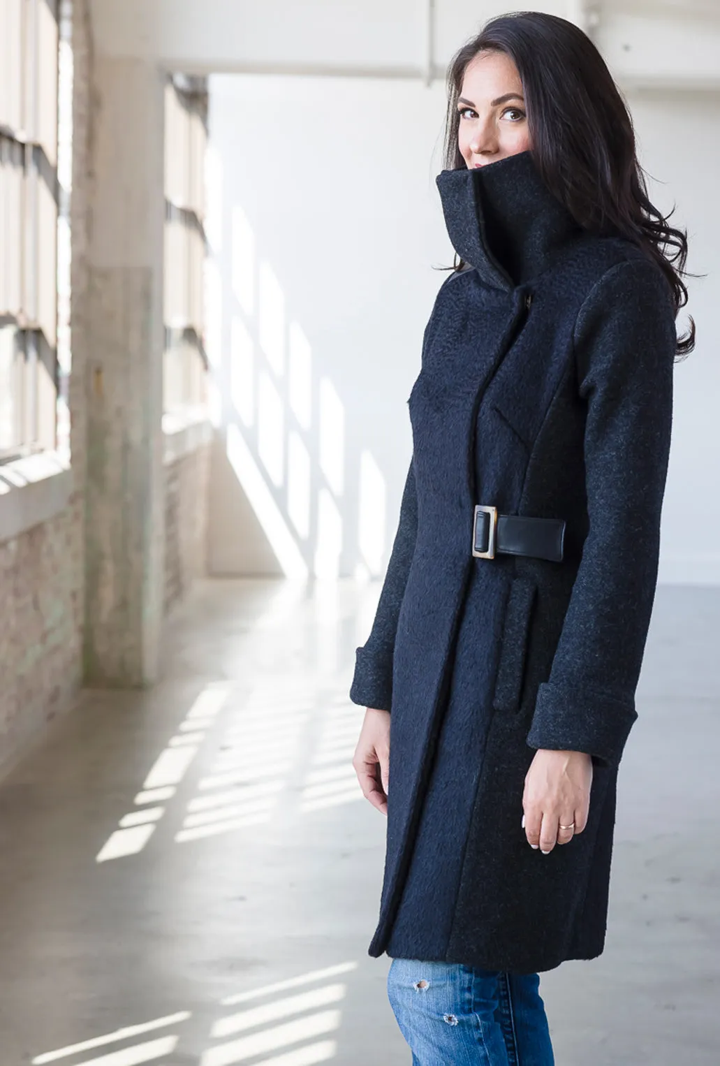 COWL NECK COAT · black wave