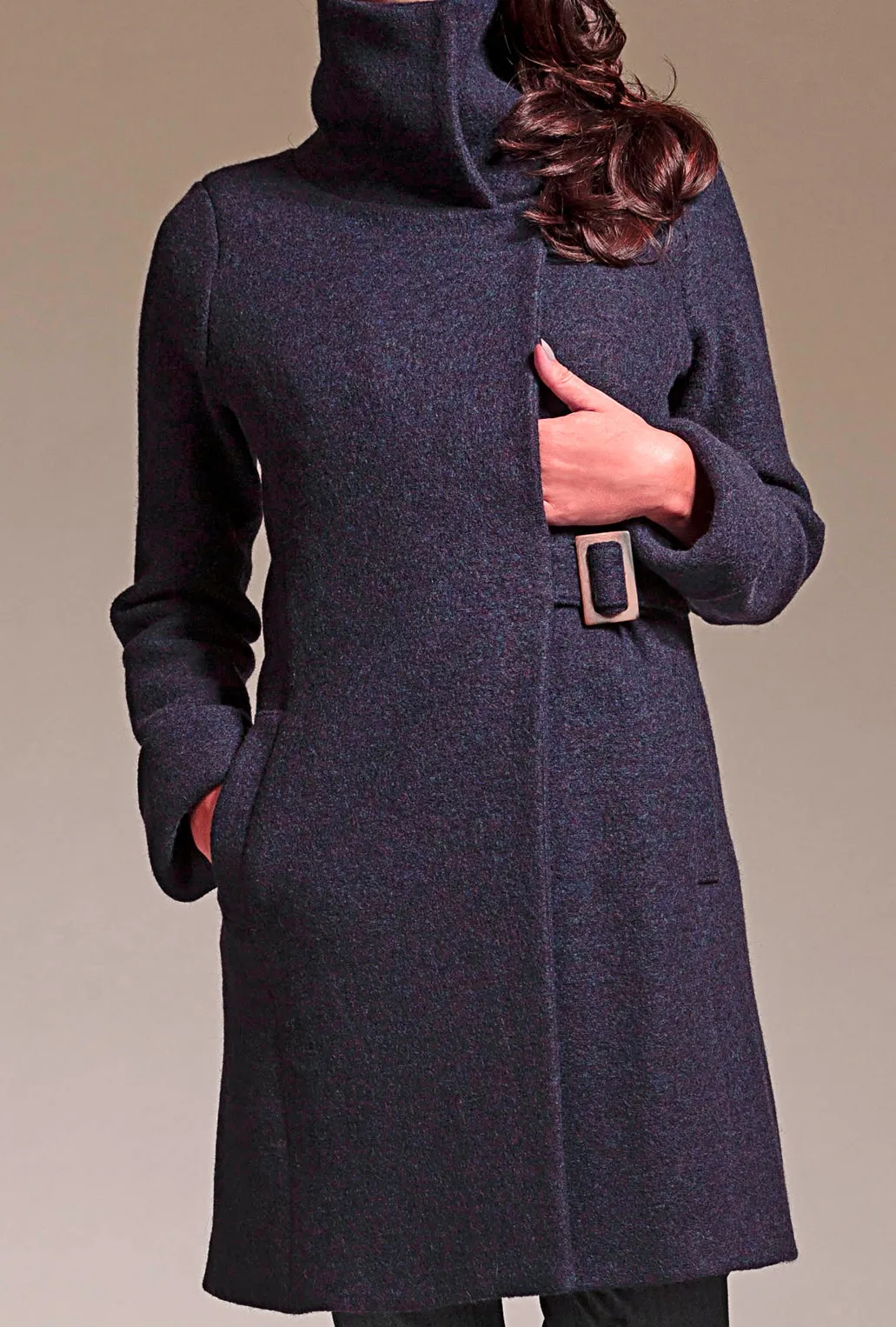 COWL NECK COAT · navy