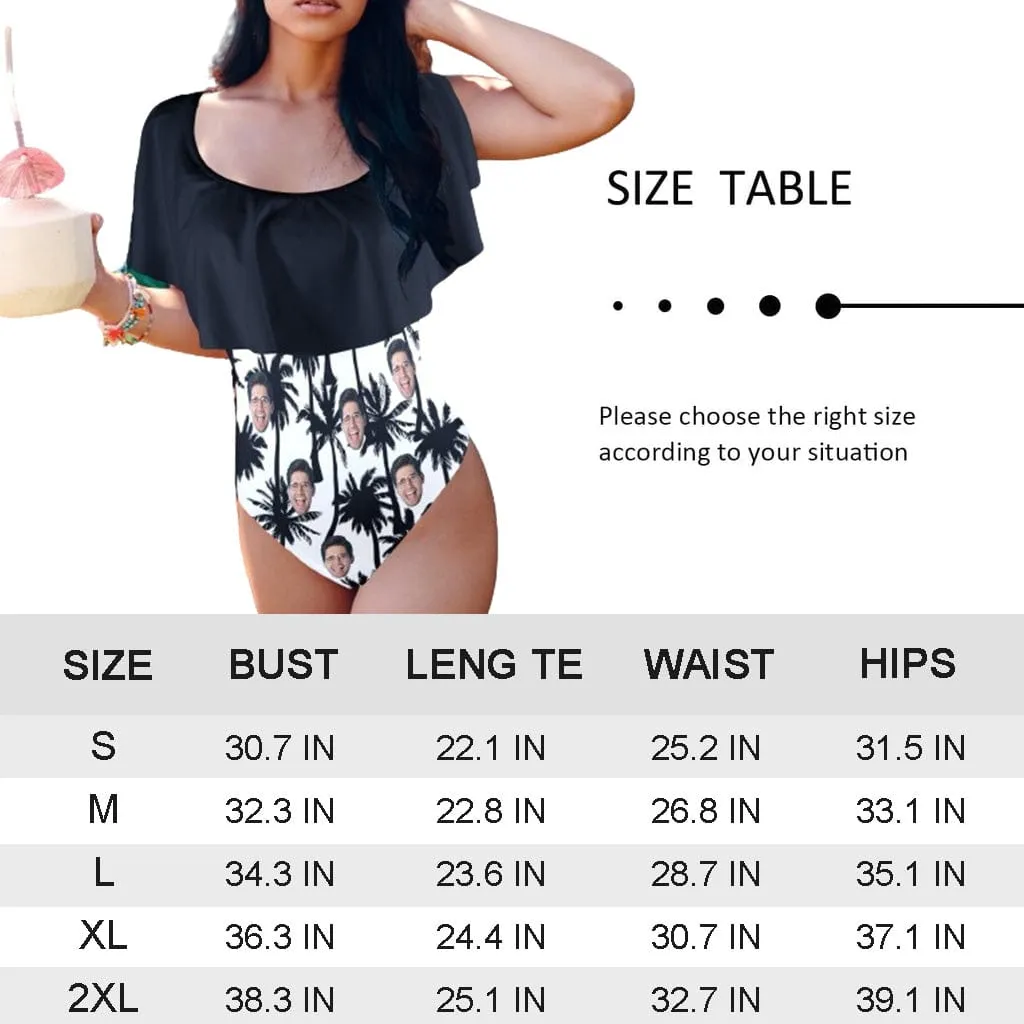 Custom Boyfriend Face Women's Ruffle One Piece Off Shoulder Swimsuit Flounce High Cut Bathing Suit Slimming