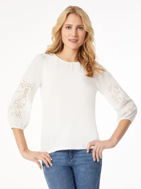 Embroidered Sleeve Woven Top