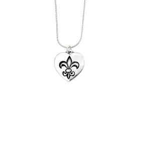 Fleur de Lis Solid Heart Pendant