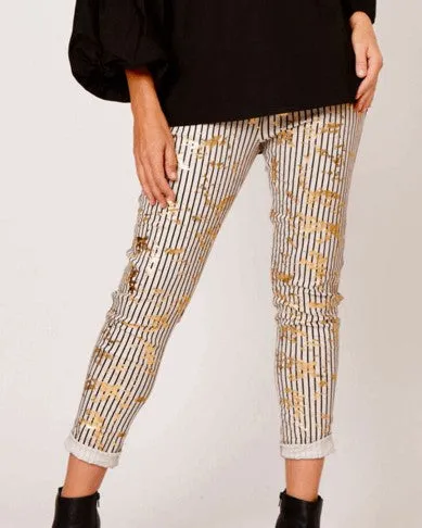 Foiled beige gold pants