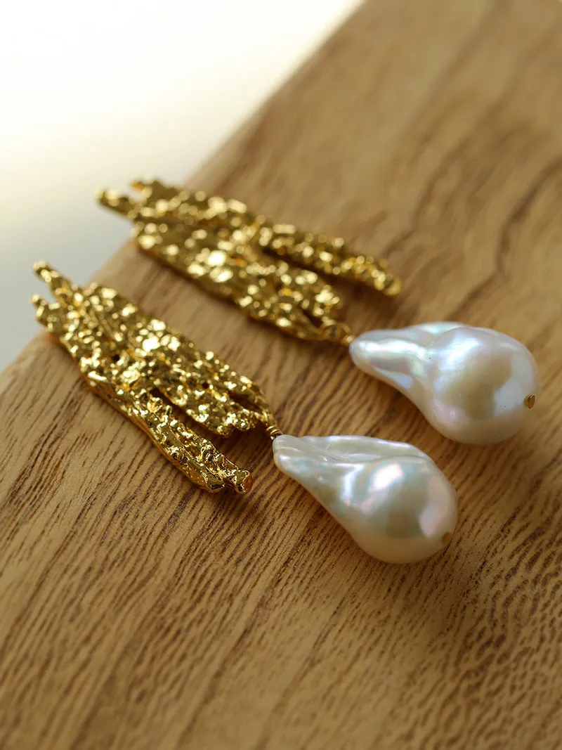 French Style Lava Baroque Pearls Earrings