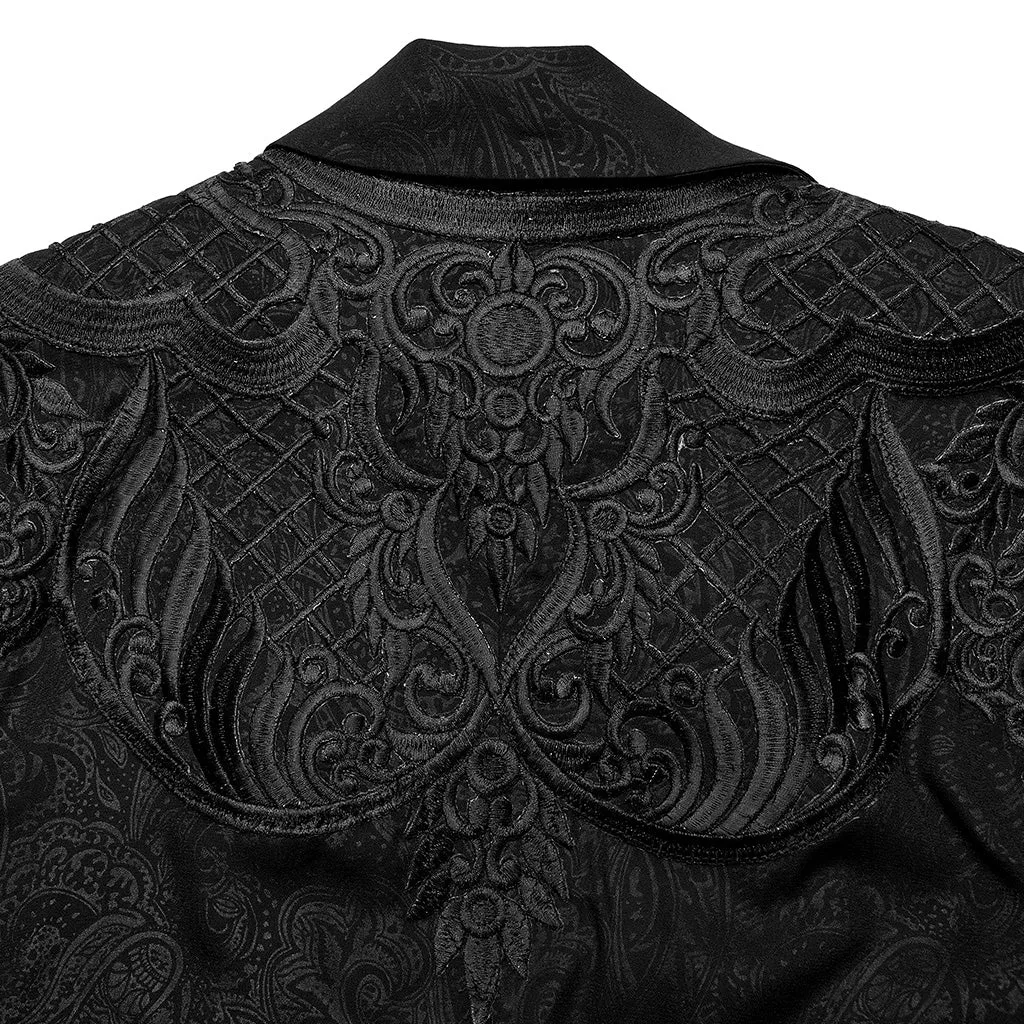 Goth Mystery Walker Lace Applique Chiffon Lapel Cloak