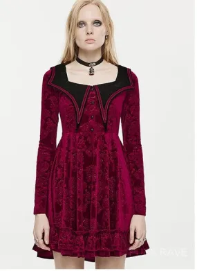 Gothic Bat Pointed Collar Velvet Dress