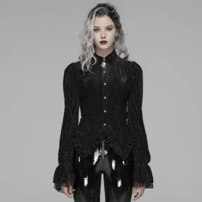 Gothic Dark-Grain Long Sleeve Velvet Shirt