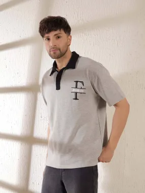 Grey Monogram Oversized Polo Tshirt