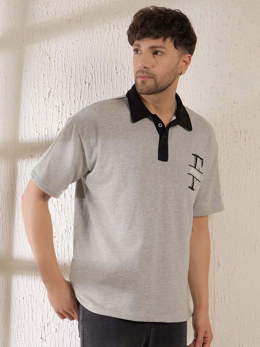 Grey Monogram Oversized Polo Tshirt