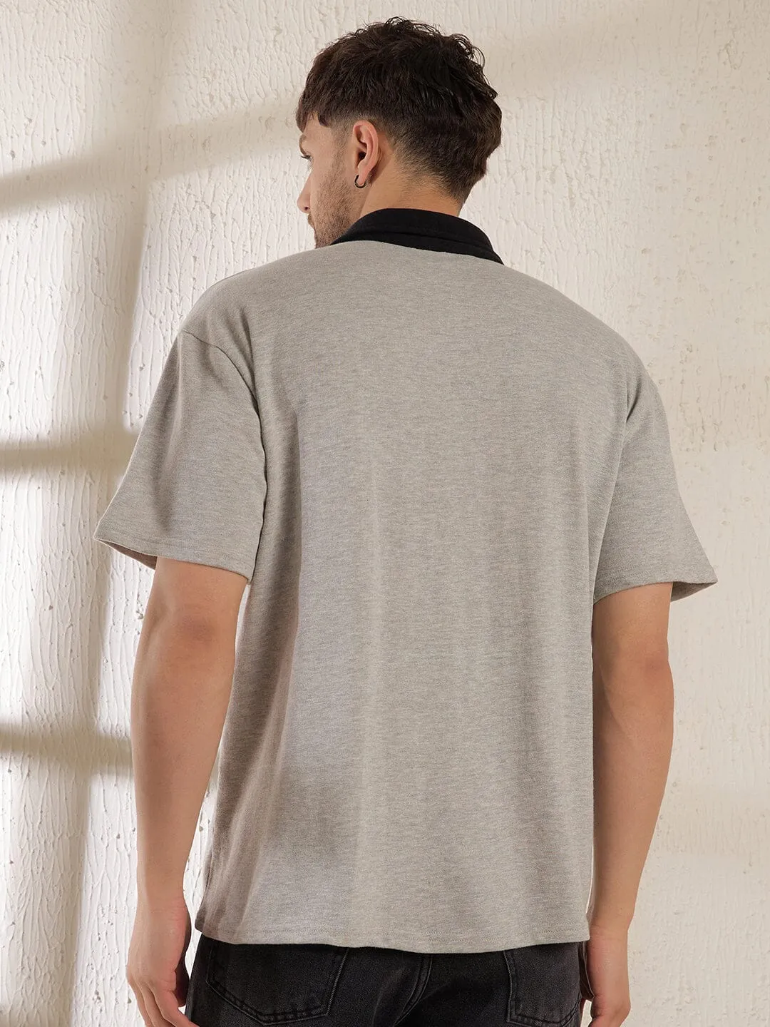 Grey Monogram Oversized Polo Tshirt