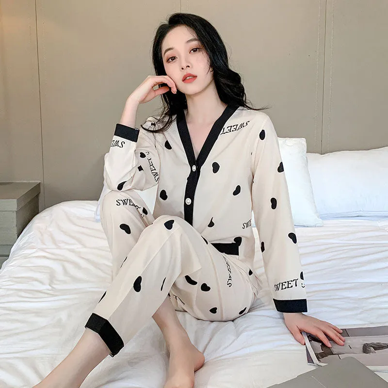 Home Clothes for Women Plaid Pants Pajamas for Women Cotton Sleepwear Suit Spring Pyjamas Women V-neck Button Loungewear Set