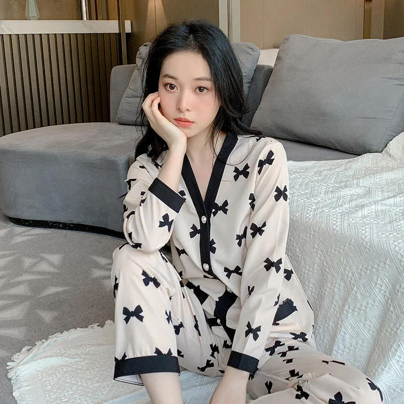 Home Clothes for Women Plaid Pants Pajamas for Women Cotton Sleepwear Suit Spring Pyjamas Women V-neck Button Loungewear Set