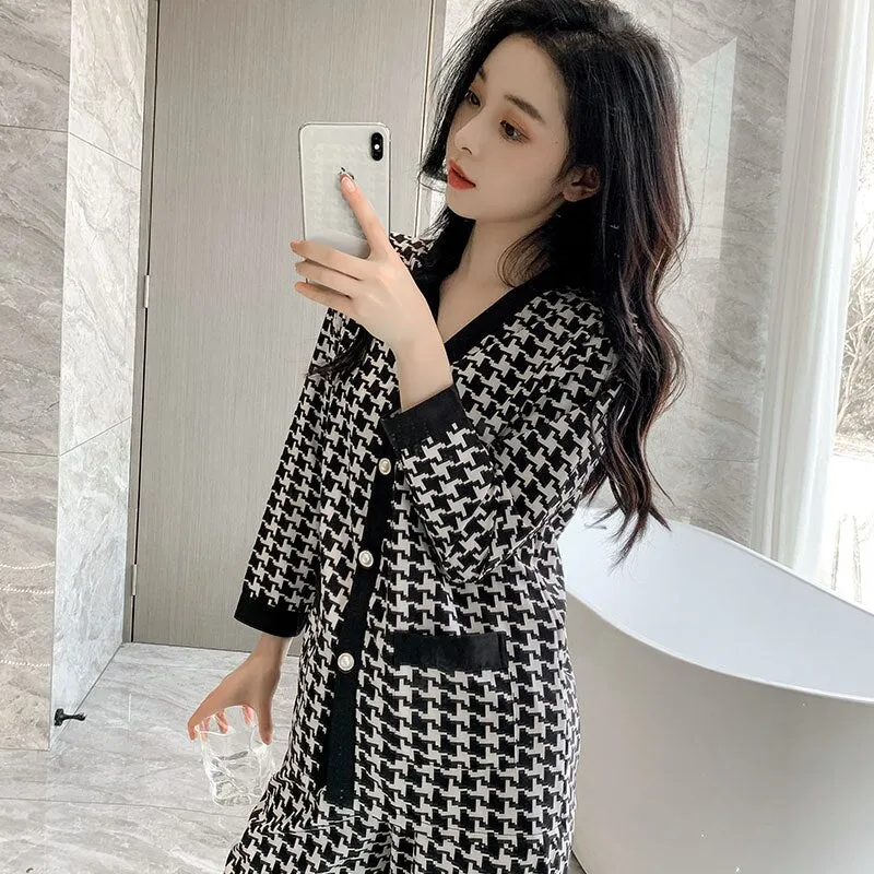 Home Clothes for Women Plaid Pants Pajamas for Women Cotton Sleepwear Suit Spring Pyjamas Women V-neck Button Loungewear Set