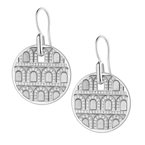 L'Arc de DAVIDOR Pendant Earring GM, 18k White Gold with Satin Finish and Palais Diamonds