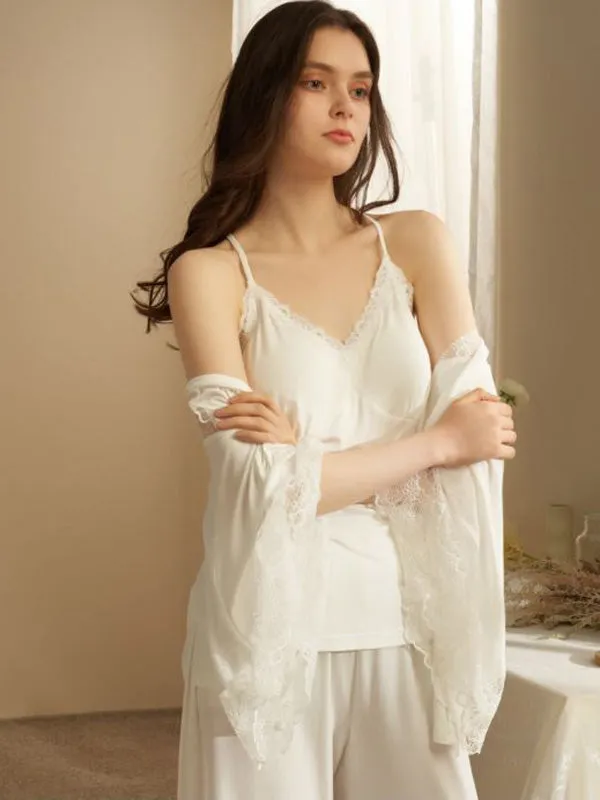 Modal 3 Pcs Lace Design Pajama Set