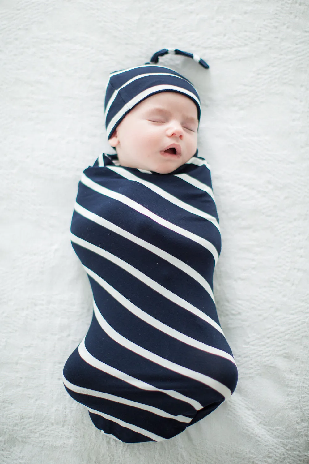 Navy Stripe Robe & Newborn Swaddle Set