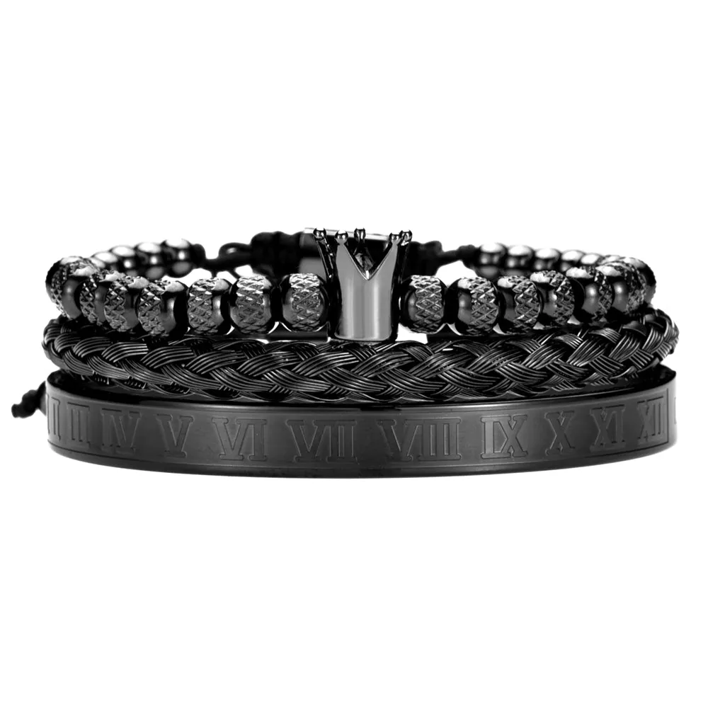 Original Design Crown 3-Piece Men's and Women's Bead Stainless Steel Handmade Bracelet