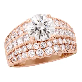 ROSE GOLD ENGAGEMENT RING SETTING WITH 68 SIDE DIAMONDS, 1.90 CT TW