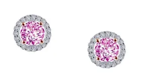 Simulated Pink Diamond Halo Earrings E0328CPT