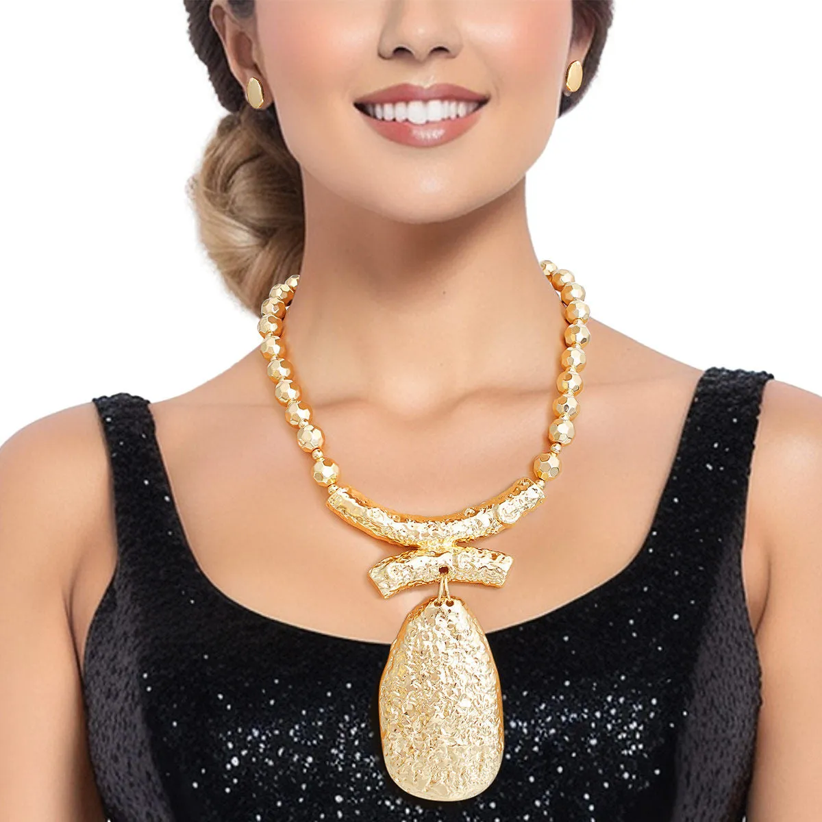 Teardrop Peandant Necklace Set - Gold