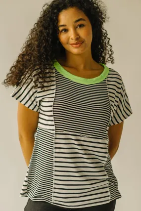 The Abney Striped Contrast Tee in Black   White