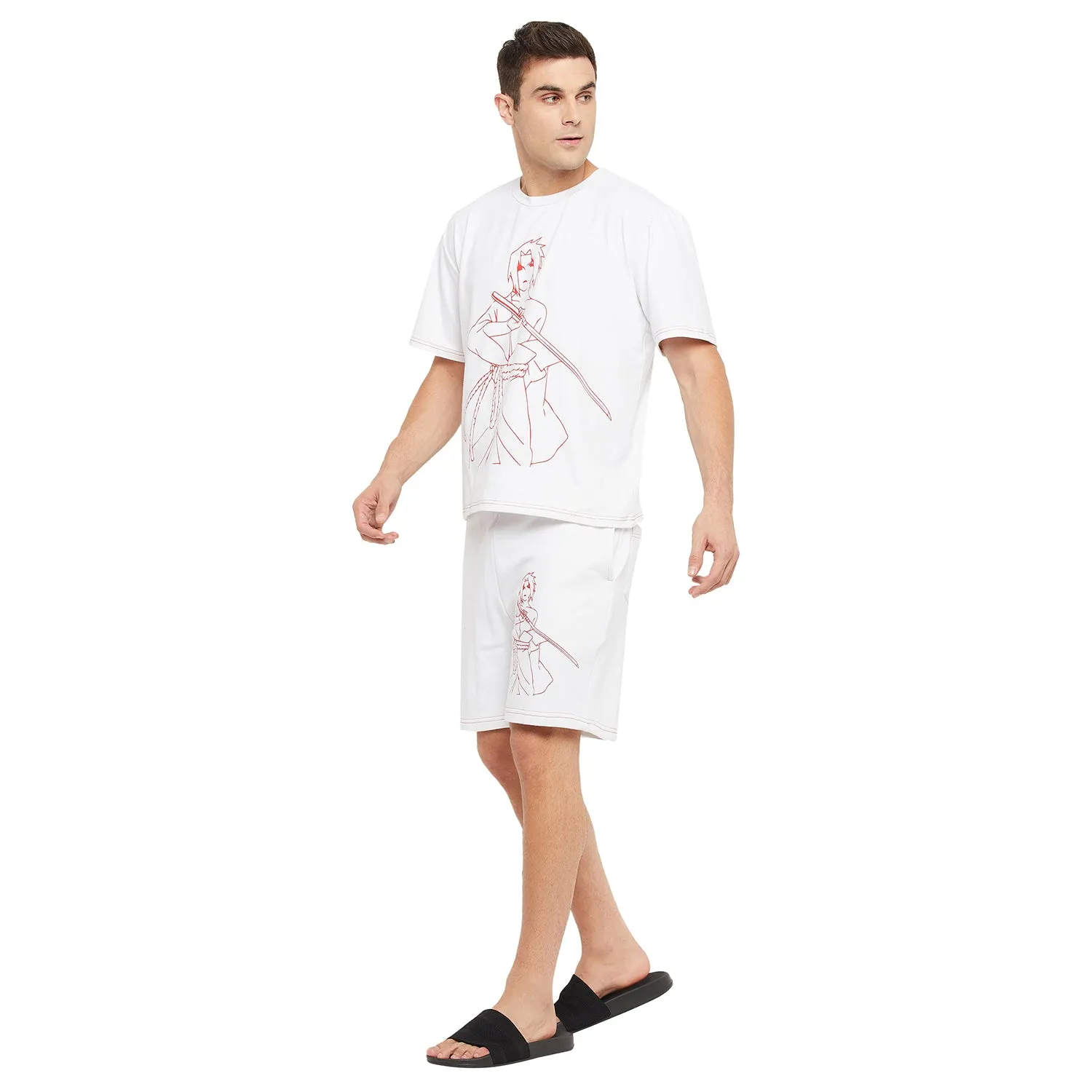 White Naruto Boxy Fit Tshirt and Shorts Clothing Set